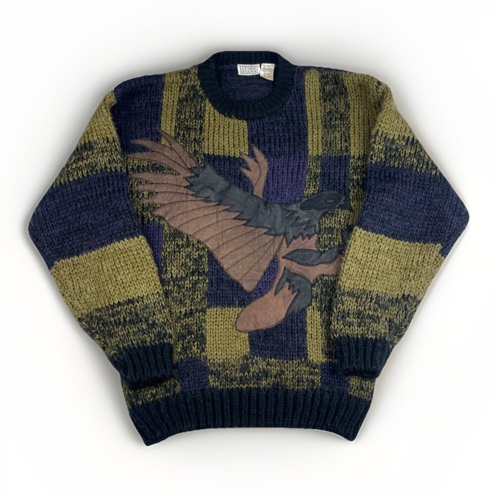 Vintage Men’s Sweater - Navy, Olive, Brown Eagle Motif